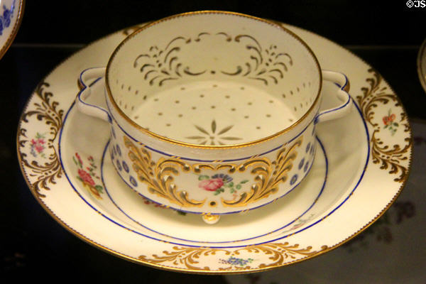 Porcelain cheese bowl & platter (1755-6) by Royal Porcelain of Vincennes at Louvre Museum. Paris, France.