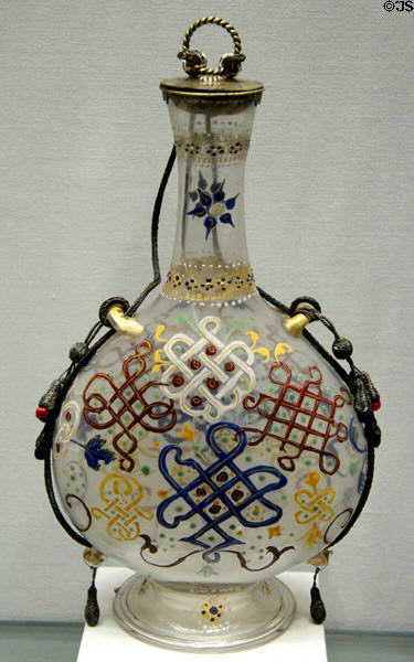 Enameled glass pilgrim's gourd (start 16thC) from Venice at Louvre Museum. Paris, France.