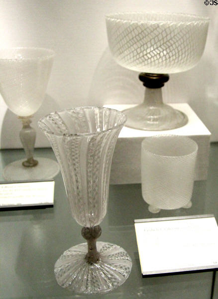 Reticello glass goblet in Venetian style (end 17thC) from Low Countries at Louvre Museum. Paris, France.