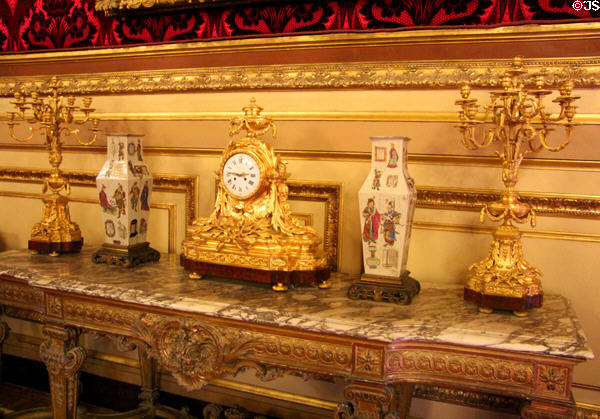 Decorative objects in Salon theater from apartments of Napoleon III at Louvre Museum. Paris, France.