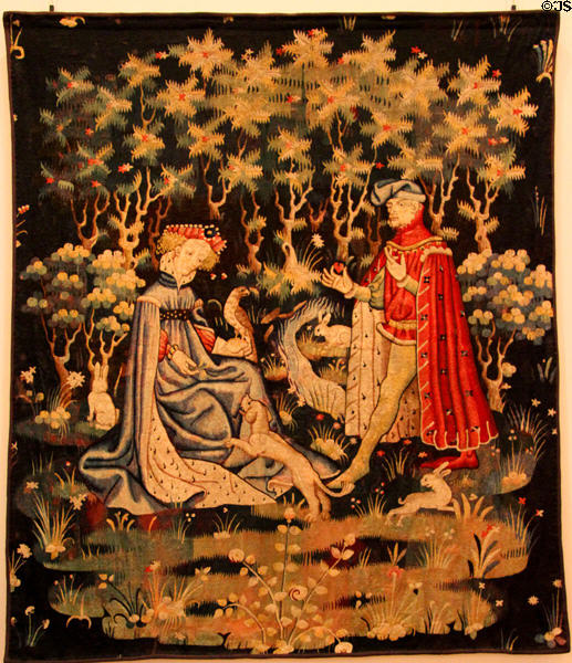 Offering the Heart tapestry (c1400-10) from Arras? at Louvre Museum. Paris, France.