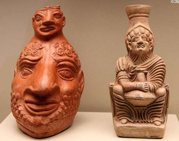 Unusual ceramics in Roman antiquities department at Louvre Museum. Paris, France.