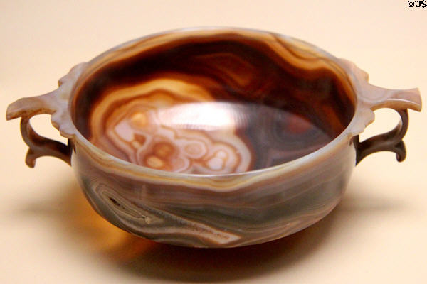 Agate Skyphos drinking bowl (1stC CE) found in tomb in Pouzin at Louvre Museum. Paris, France.