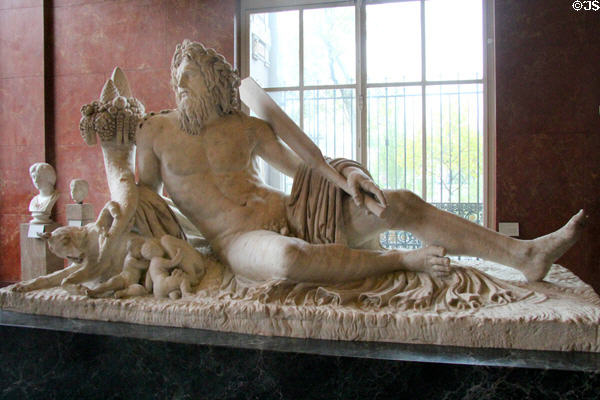 Marble carving of symbolic Tiber River (80-140 CE) discovered in 1512 at Louvre Museum. Paris, France.