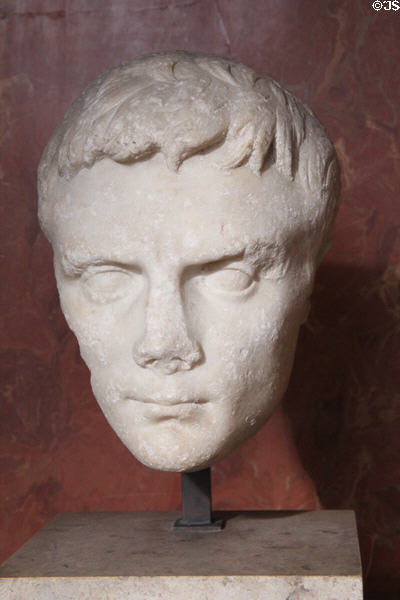 Marble portrait of Octavian (63 BCE-14 AD) who later became Emperor Augustus at Louvre Museum. Paris, France.