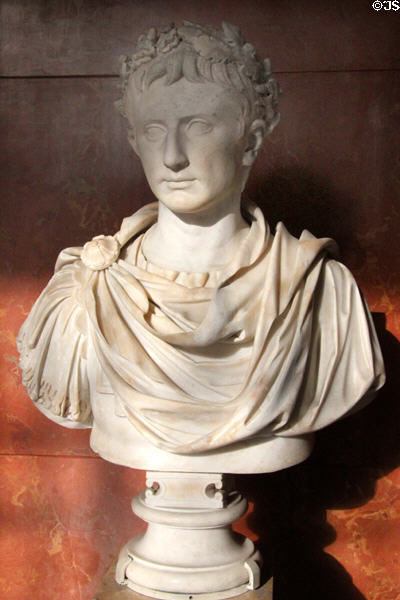 Roman Emperor Augustus (ruled 27 BCE-14 CE) portrait bust (c50 BCE) from Rome at Louvre Museum. Paris, France.