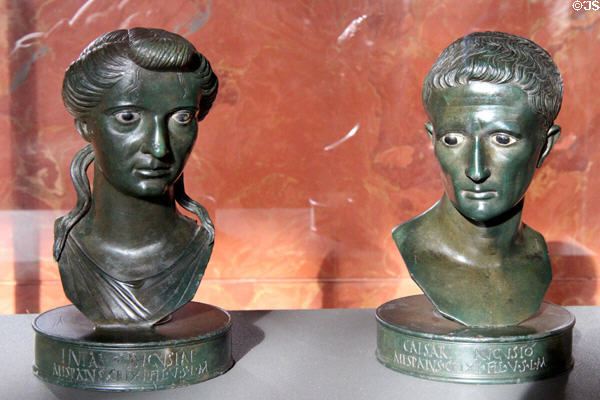 Livia (lived 58 BCE-29 CE) wife of Emperor Augustus bronze portrait heads (1stC BCE-1stC CE) from Lyon, France at Louvre Museum. Paris, France.