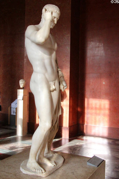 Marcellus (42-23 BCE) nephew of Roman Emperor Augustus funerary statue (c20 BCE) from Rome at Louvre Museum. Paris, France.