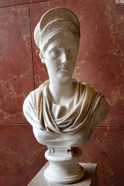Matidia the Elder (67-119 CE) niece of Emperor Trajan portrait bust (c112 CE) from Italy at Louvre Museum. Paris, France.
