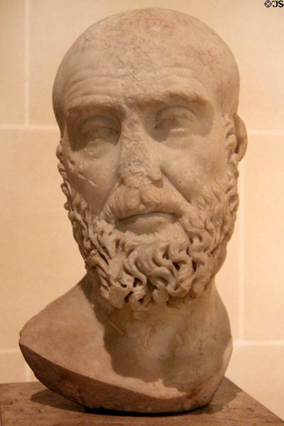Roman Emperor Pupienus (ruled 238 CE) portrait head (238 CE) at Louvre Museum. Paris, France.