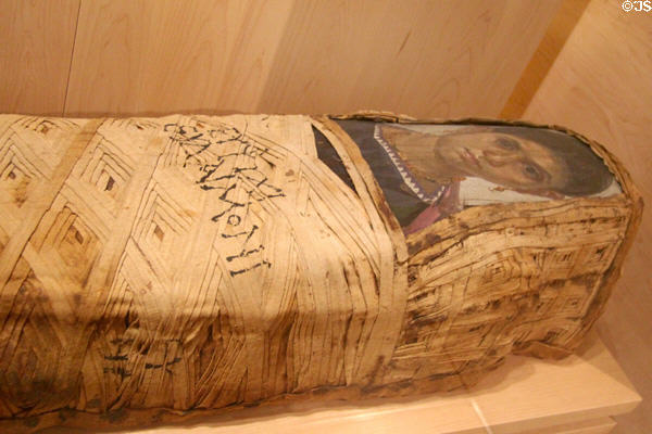 Egyptian mummy with portrait of Eudaimonis (2ndC CE) from Antinoe, Egypt at Louvre Museum. Paris, France.