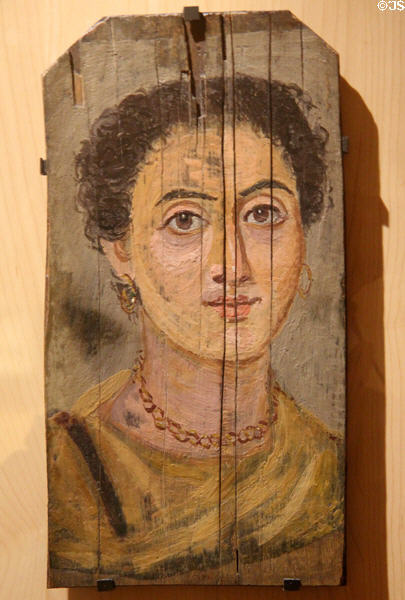 Funerary portrait of young woman (c2ndC CE) from Antinoe, Egypt at Louvre Museum. Paris, France.