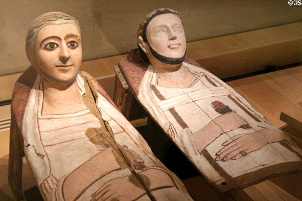 Plaster funerary masks (3rdC CE) from Hermopolis in Egypt at Louvre Museum. Paris, France.