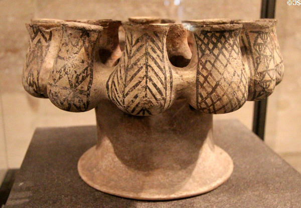 Cycladian terracotta Kernos (c2000 BCE) decorated with geometric patterns at Louvre Museum. Paris, France.