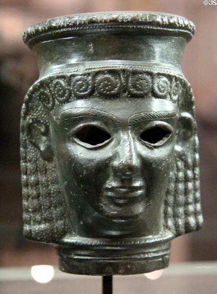 Bronze female head (later 7thC BCE) from Cyprus at Louvre Museum. Paris, France.