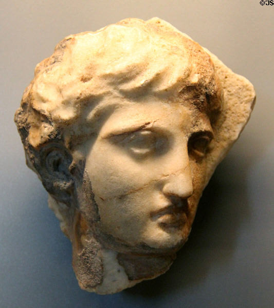 Coulonche Head marble carving (c447-440 BCE) from Parthenon of Athens at Louvre Museum. Paris, France.