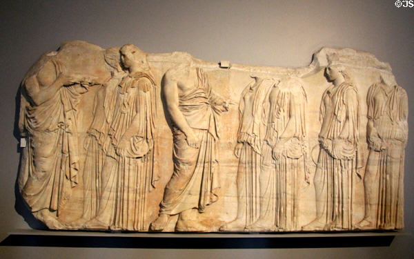 Ergastines panel marble frieze (c445-438 BCE) from Parthenon of Athens at Louvre Museum. Paris, France.