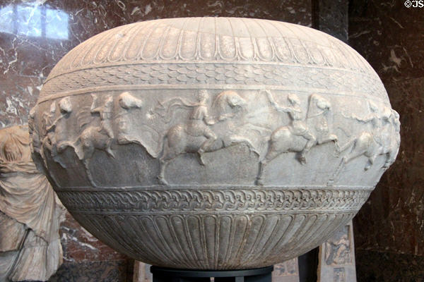 Funerary vase in dinos shape (aka Pergamon vase) (2ndC BCE) from Pergamon at Louvre Museum. Paris, France.
