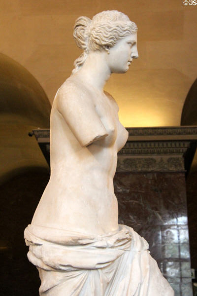 Detail of Aphrodite aka "Venus de Milo" (100 BCE) at Louvre Museum. Paris, France.