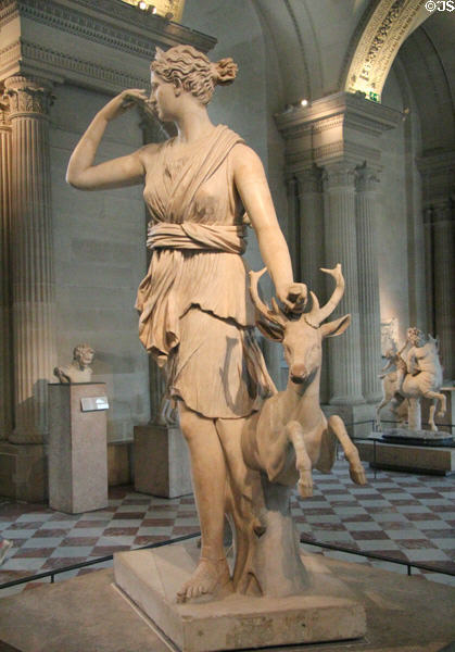 Artemis with a Doe (aka Diana of Versailles, goddess of the hunt) (c200 BCE) after an Athenian original at Louvre Museum. Paris, France.