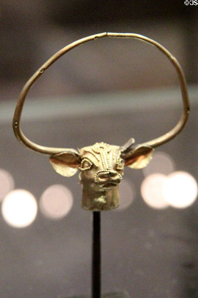 Gold head of bull from Crete? (16thC BCE) at Louvre Museum. Paris, France.
