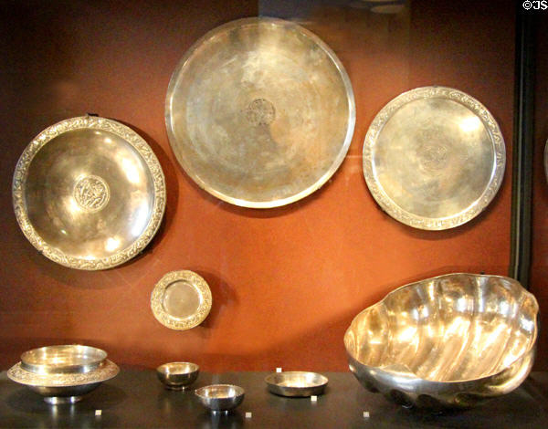 Gallo-Roman silver vessels (3rdC CE) based on Hellenistic designs found in 1958 near Calais (aka treasure of Graincourt) at Louvre Museum. Paris, France.