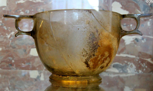 Glass Skyphos drinking cup (c200 BCE) from Canosa, southern Italy at Louvre Museum. Paris, France.