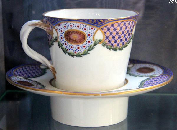 Sèvres porcelain cup & saucer (after 1760) at Sèvres National Ceramic Museum. Paris, France.