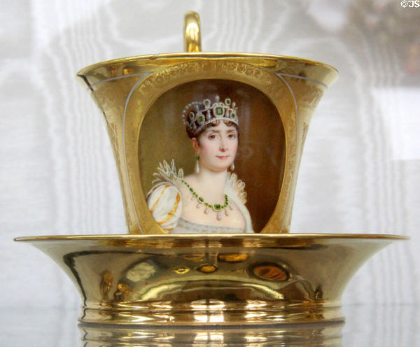 Sèvres porcelain chocolate cup (1810) with portrait of Empress Josephine Bonaparte by Marie-Victoire Jaquotot after original by François Gérard at Sèvres National Ceramic Museum. Paris, France.