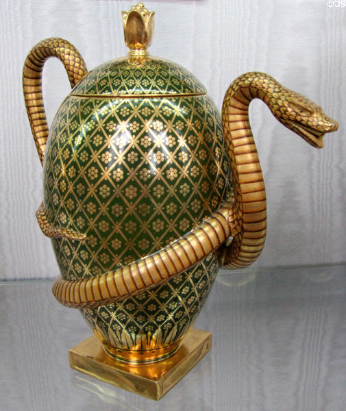Sèvres porcelain egg & serpent teapot (1808, made 1815) at Sèvres National Ceramic Museum. Paris, France.