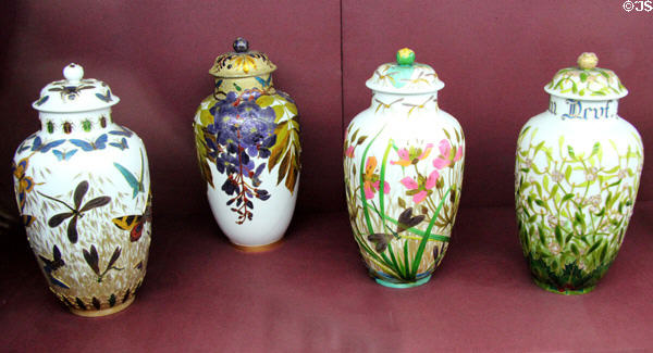 Sèvres porcelain Saigon style covered vases (19thC) by André Fernand Thesmar at Sèvres National Ceramic Museum. Paris, France.