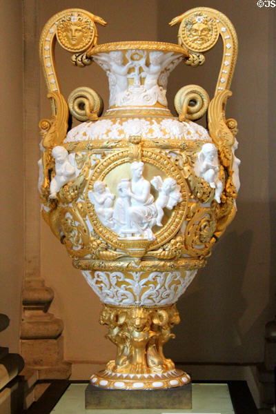 Sèvres porcelain Renaissance-style vase (1834-5) by Alexandre Evariste Fragonard at Sèvres National Ceramic Museum. Paris, France.