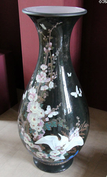 Sèvres porcelain Bertin vase with bird & white flowers(1876) at Sèvres National Ceramic Museum. Paris, France.