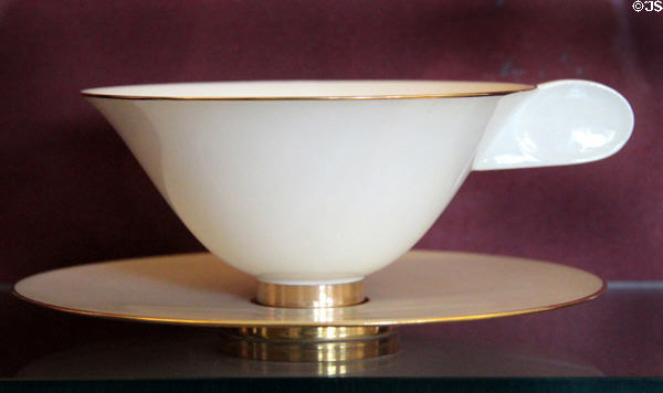 Sèvres porcelain Ruhlmann cup & saucer (1933-4) by Emile-Jacques Ruhlmann at Sèvres National Ceramic Museum. Paris, France.