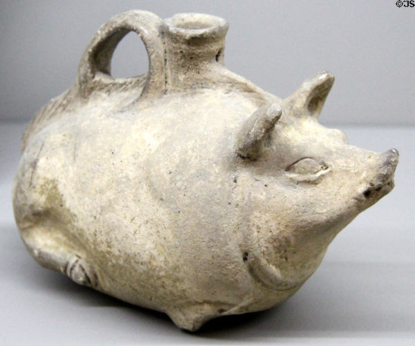 Terra Cotta vase in form of wild boar (1st-2ndC) from Northeast of Gaule at Sèvres National Ceramic Museum. Paris, France.