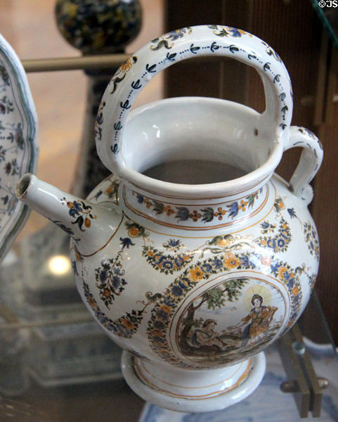 Ceramic jug (c1750) from Moustiers-Sainte-Marie, France at Sèvres National Ceramic Museum. Paris, France.