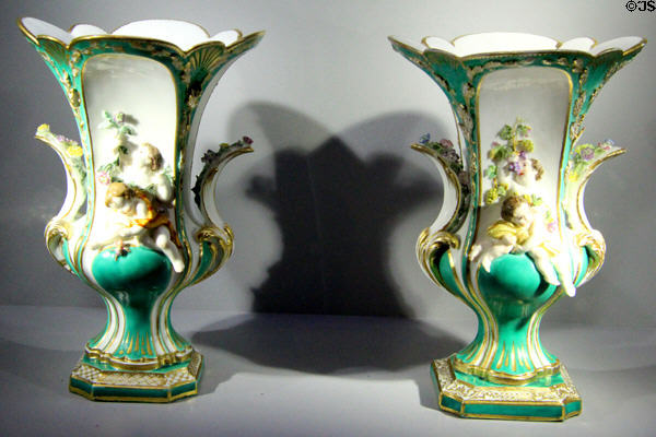 Porcelain pair of "Duplessis Children Vases" (1756) from Vincennes at Sèvres National Ceramic Museum. Paris, France.