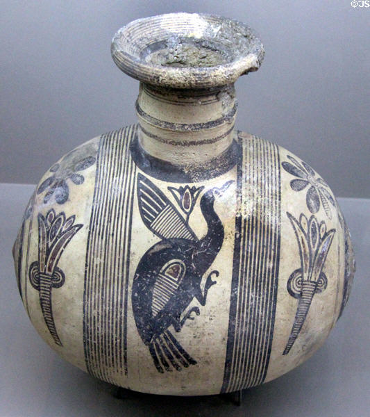 Terra Cotta barrel-shaped jug (750-600 BCE) with bird painting from Cyprus at Sèvres National Ceramic Museum. Paris, France.