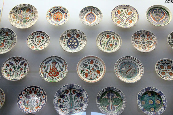 Collection of plates from Iznik, Turkey at Sèvres National Ceramic Museum. Paris, France.