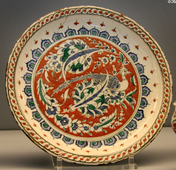 Phoenix plate (c1585-90) from Iznik at Sèvres National Ceramic Museum. Paris, France.