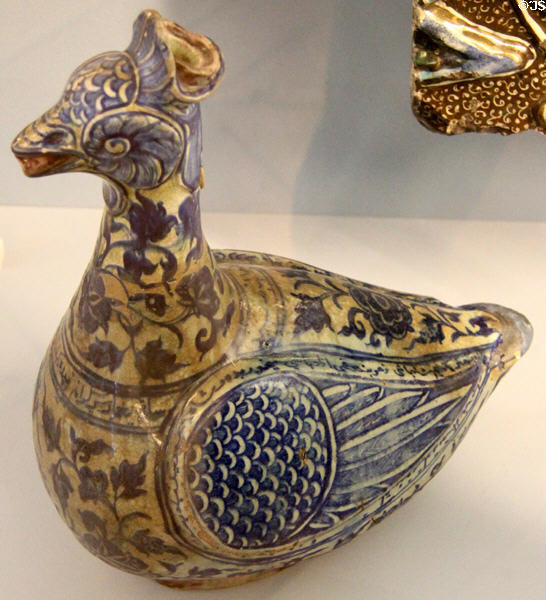 Partridge-shaped pitcher (oenochoé) (15thC) from Tabriz?, Iran at Sèvres National Ceramic Museum. Paris, France.