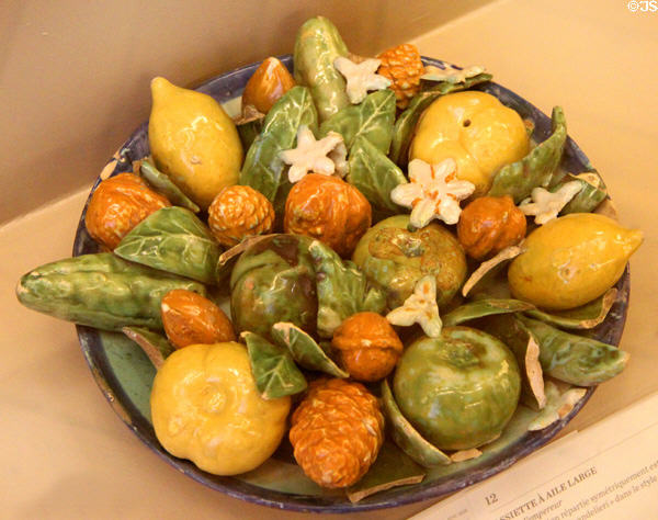 Ceramic bowl of fake fruit (1540-80) from Montelupo, Italy at Sèvres National Ceramic Museum. Paris, France.