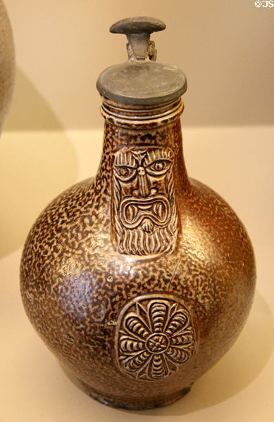 Bartmann stoneware jug (16thC) from Rhine at Sèvres National Ceramic Museum. Paris, France.