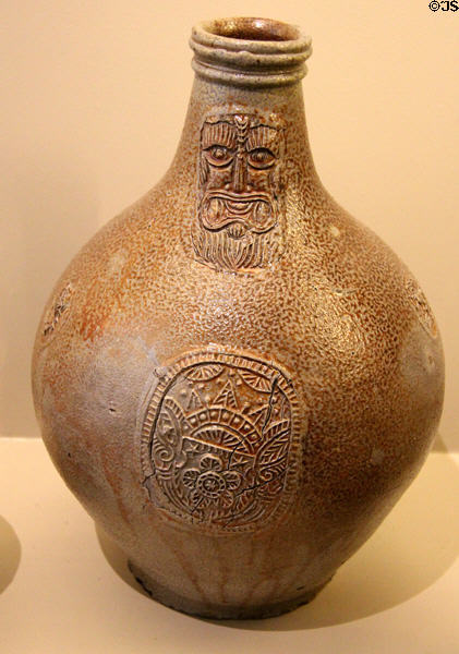 Bartmann stoneware jug from Germany at Sèvres National Ceramic Museum. Paris, France.