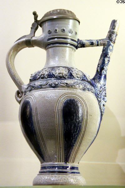 Blue & gray stoneware water ewer (16thC) from Westerwald, Germany at Sèvres National Ceramic Museum. Paris, France.