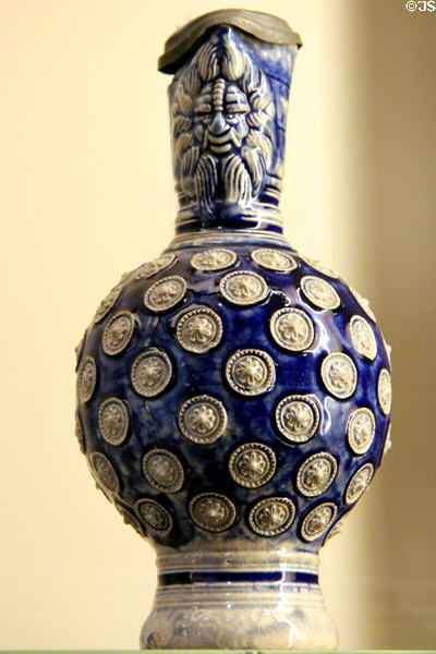 Blue & gray stoneware jug (17thC) from Westerwald?, Germany at Sèvres National Ceramic Museum. Paris, France.