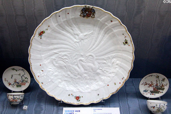Meissen porcelain swan service plate (c1738) at Sèvres National Ceramic Museum. Paris, France.