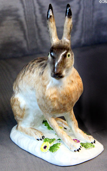 Meissen porcelain rabbit (c1750) at Sèvres National Ceramic Museum. Paris, France.