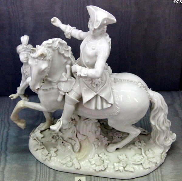 Meissen porcelain figurine of Russian Tsarina Elisabeth the Great on horseback (early 1700s) at Sèvres National Ceramic Museum. Paris, France.