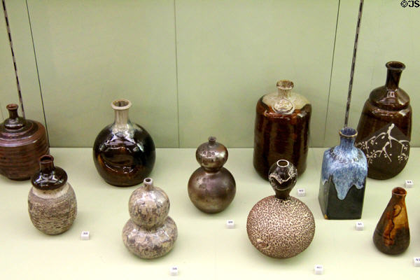 Collection of Japanese ceramic bottles & sake bottles (18th-19thC) at Sèvres National Ceramic Museum. Paris, France.